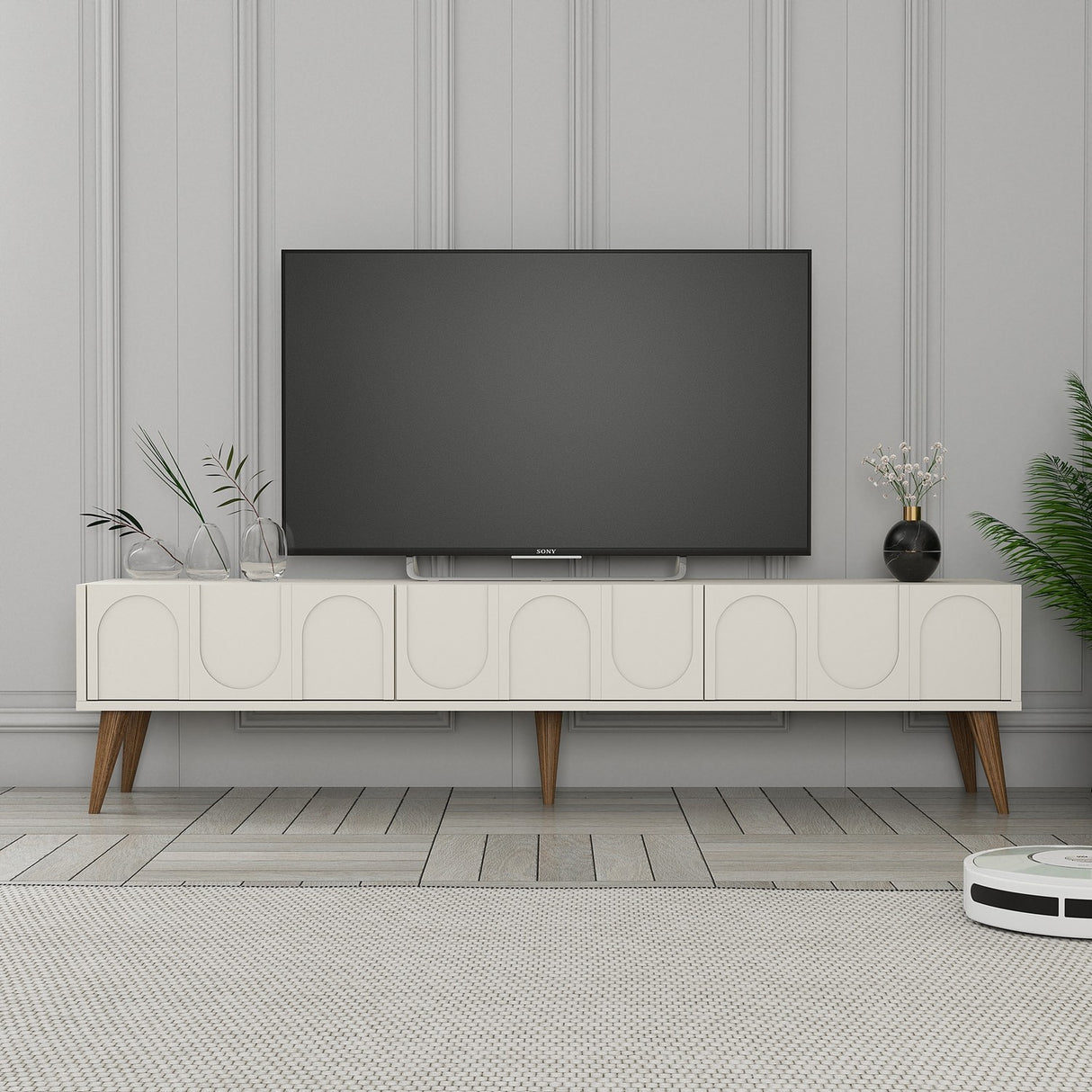 Comodă TV Lyon 44, Crem - Nuc, 180x35x44 cm
