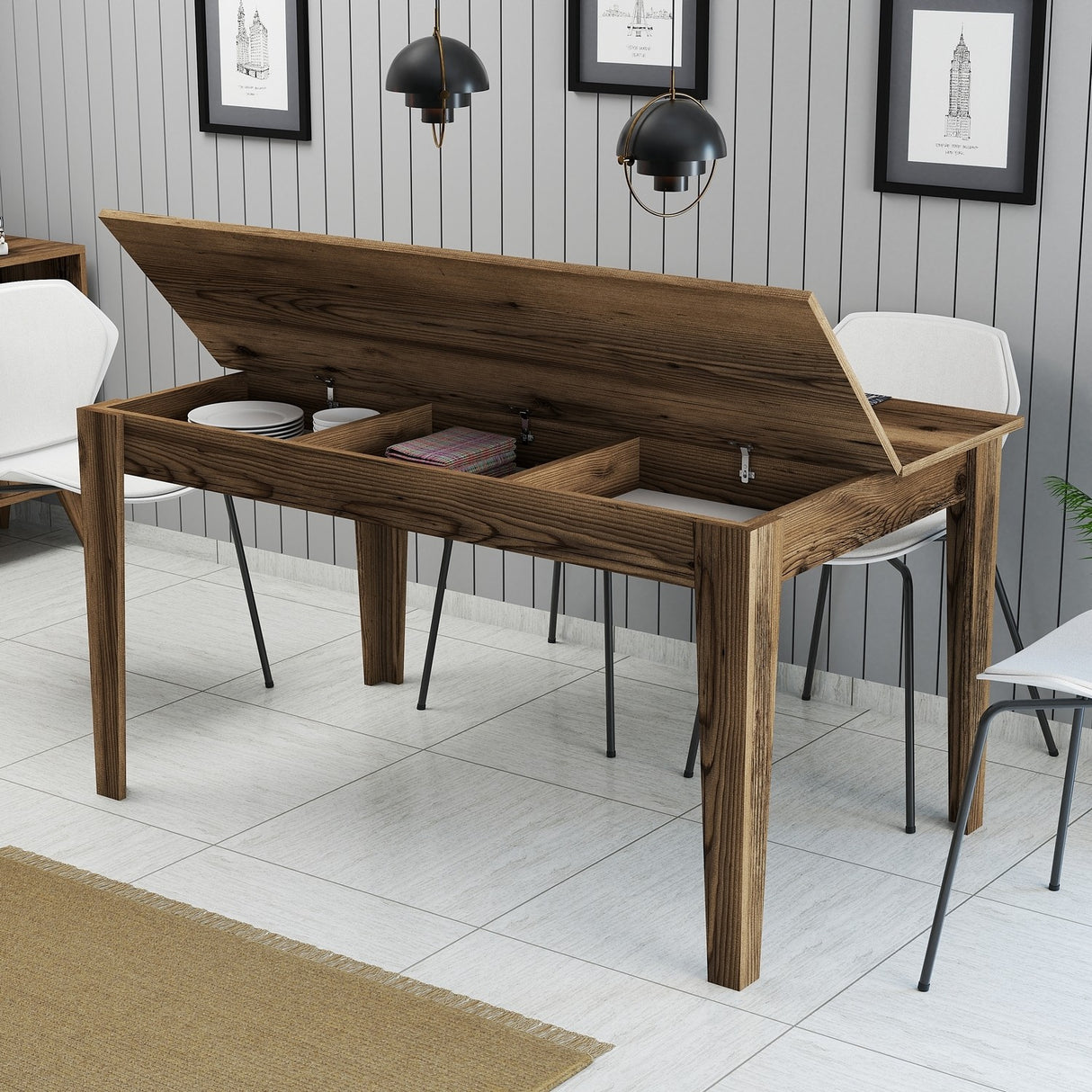 Masă dining Milan 516, Nuc, 145x88x75 cm