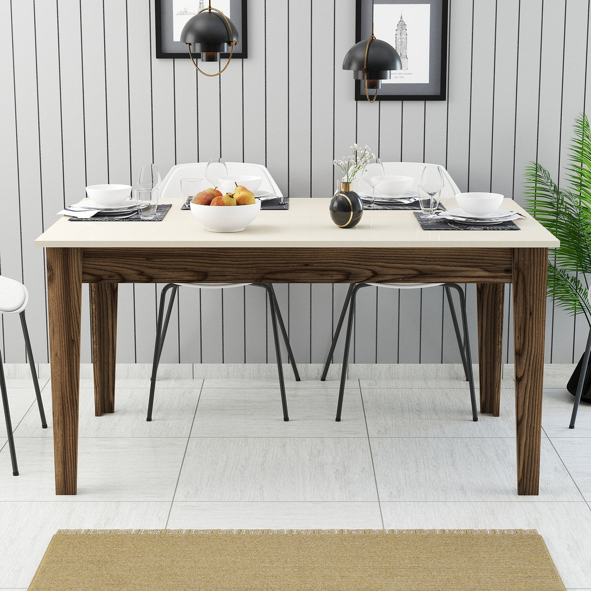 Masă dining Milan 517, Nuc - Crem, 145x88x75 cm