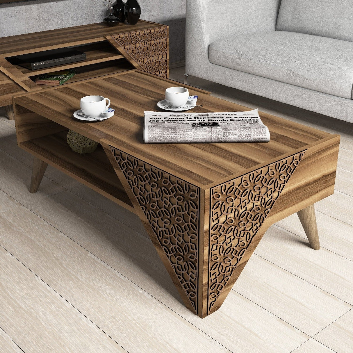 Măsuță de cafea Beril, Diverse culori, 105x40x58 cm - Nuc | SKU: 845HCT2802 | Măsuță de cafea Beril, 105x40x58 cm, varianta Nuc, produs pentru amenajarea locuinței, disponibil online în România la CasaMob