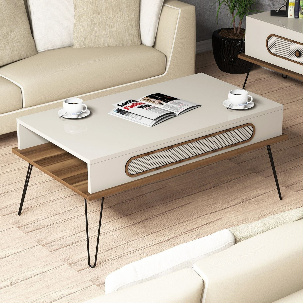 Măsuță de cafea Ekol, Diverse culori, 105x56x46 cm - Crem | SKU: 845HCT2816 | Măsuță de cafea Ekol, 105x56x46 cm, varianta Crem, produs pentru amenajarea locuinței, disponibil online în România la CasaMob