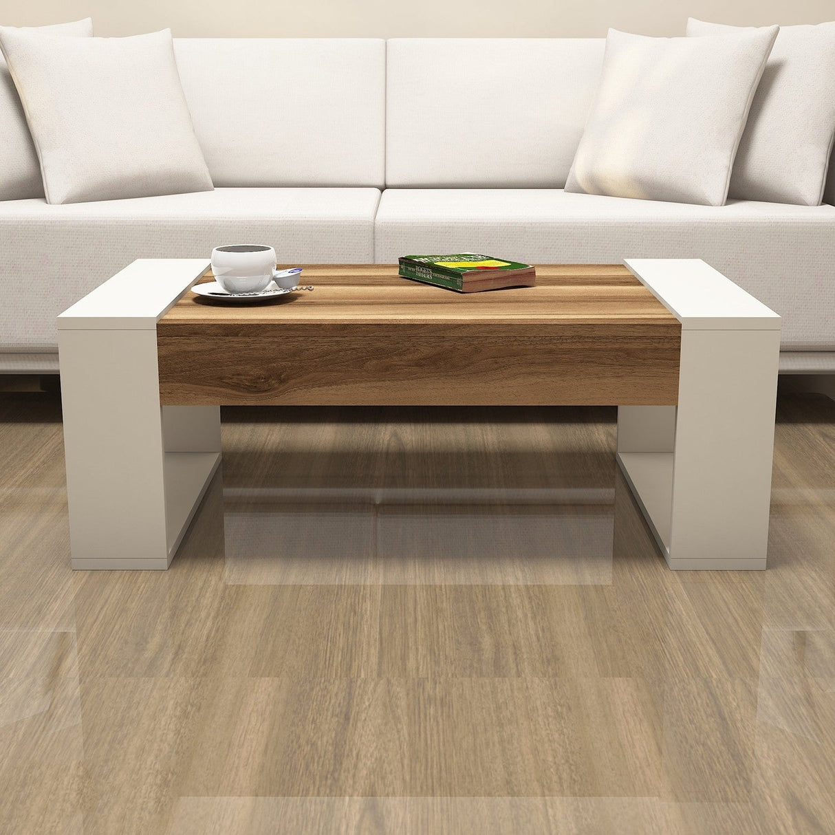 Măsuță de cafea Venüs, Diverse culori, 102x60x38 cm - Nuc - Crem | SKU: 845HCT2819 | Măsuță de cafea Venüs, 102x60x38 cm, varianta Nuc - Crem, produs pentru amenajarea locuinței, disponibil online în România la CasaMob