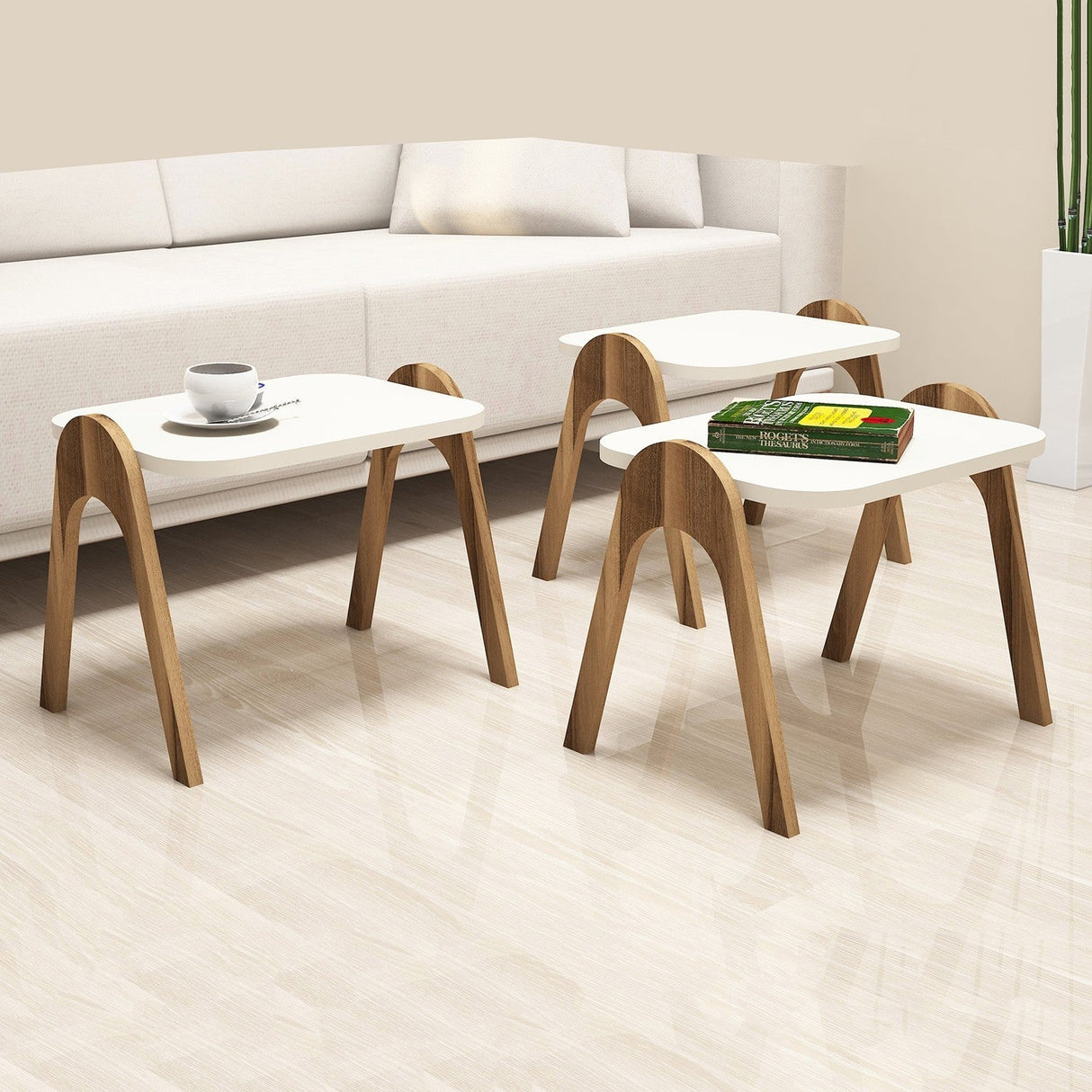 Set 3 măsuțe de cafea Paris, Diverse culori, 49x36x42 cm - Nuc - Crem | SKU: 845HCT2822 | Set 3 măsuțe de cafea Paris, 49x36x42 cm, varianta Nuc - Crem, produs pentru amenajarea locuinței, disponibil online în România la CasaMob