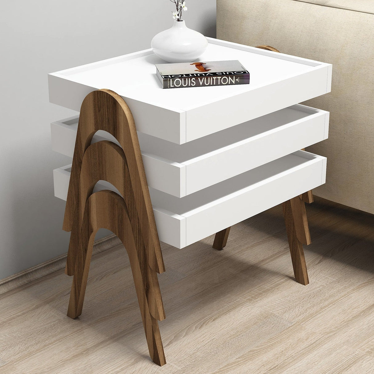 Set 3 măsuțe de cafea Roma, Diverse culori, 54x40x64 cm - Nuc - Alb | SKU: 845HCT2824 | Set 3 măsuțe de cafea Roma, 54x40x64 cm, varianta Nuc - Alb, produs pentru amenajarea locuinței, disponibil online în România la CasaMob