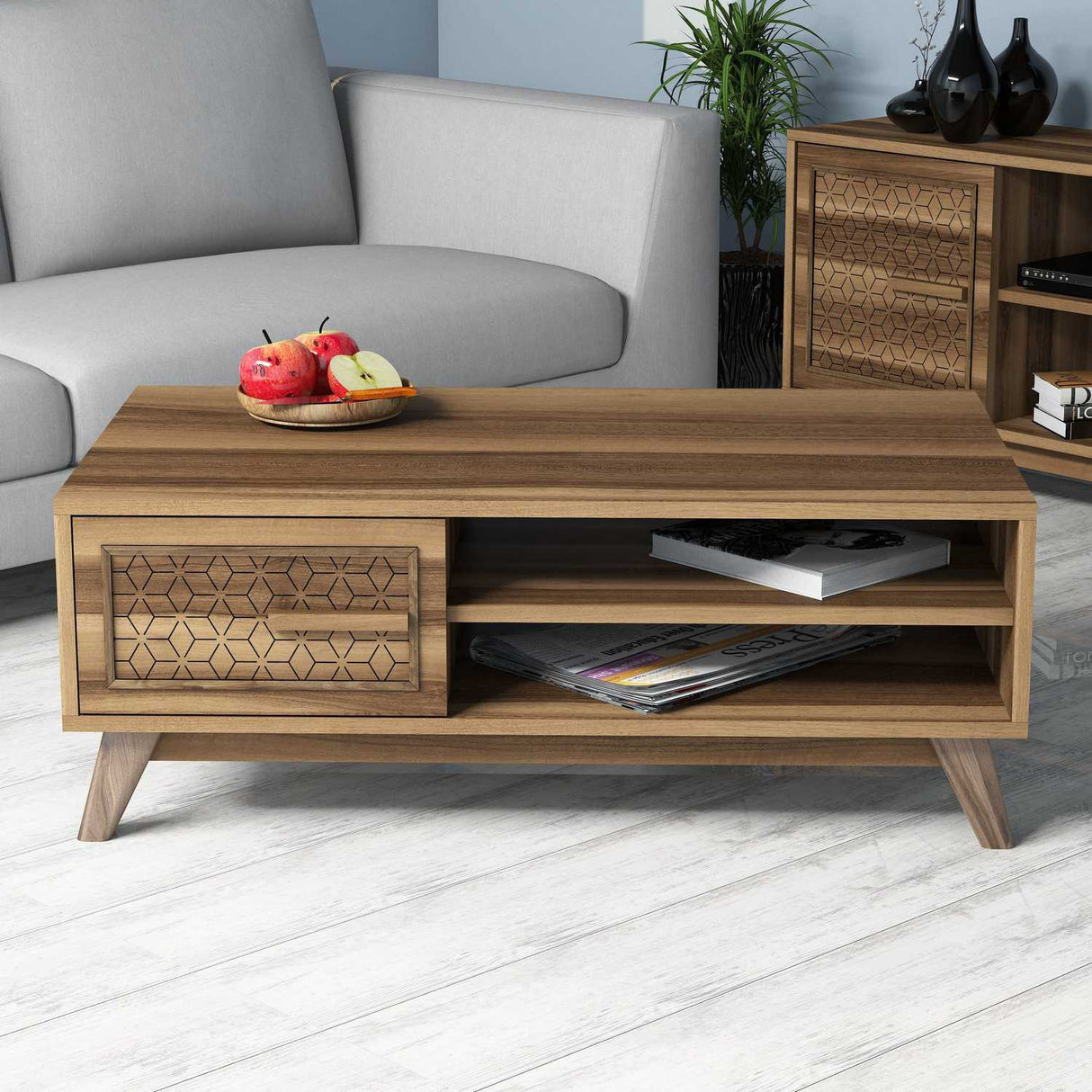 Măsuță de cafea Ayla, Diverse culori, 105x60x38 cm - Nuc | SKU: 845HCT2833 | Măsuță de cafea Ayla, 105x60x38 cm, varianta Nuc, produs pentru amenajarea locuinței, disponibil online în România la CasaMob
