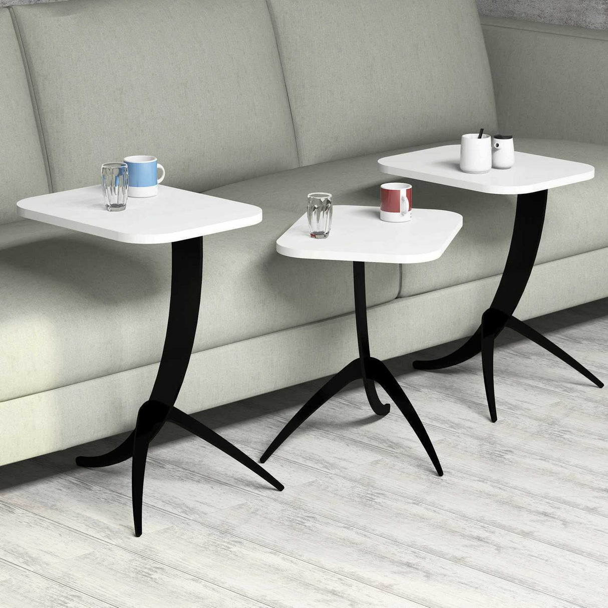 Set 3 măsuțe de cafea Pion, Diverse culori, 35x60x45 cm - Alb | SKU: 845HCT2842 | Set 3 măsuțe de cafea Pion, 35x60x45 cm, varianta Alb, produs pentru amenajarea locuinței, disponibil online în România la CasaMob