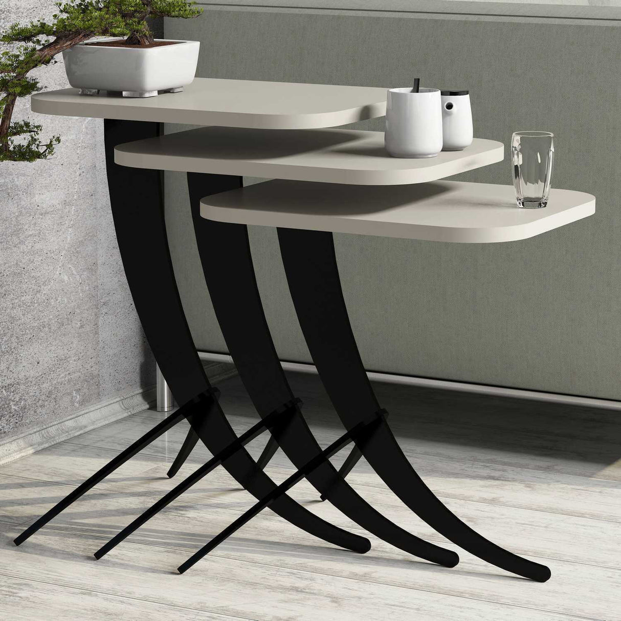 Set 3 măsuțe de cafea Pion, Diverse culori, 35x60x45 cm - Crem | SKU: 845HCT2844 | Set 3 măsuțe de cafea Pion, 35x60x45 cm, varianta Crem, produs pentru amenajarea locuinței, disponibil online în România la CasaMob
