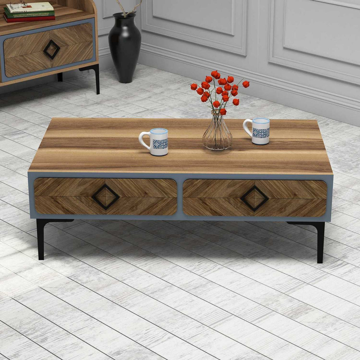 Măsuță de cafea Samba, Diverse culori, 105x60x35 cm - Nuc - Albastru | SKU: 845HCT2848 | Măsuță de cafea Samba, 105x60x35 cm, varianta Nuc - Albastru, produs pentru amenajarea locuinței, disponibil online în România la CasaMob