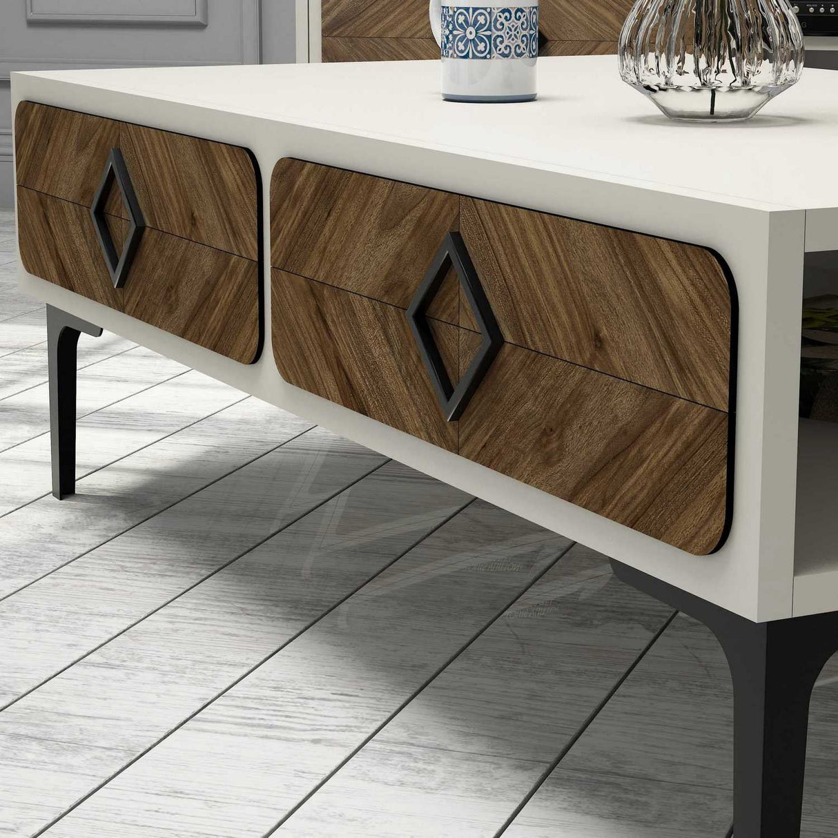 Măsuță de cafea Samba, Diverse culori, 105x60x35 cm - Nuc - Crem | SKU: 845HCT2849 | Măsuță de cafea Samba, 105x60x35 cm, varianta Nuc - Crem, produs pentru amenajarea locuinței, disponibil online în România la CasaMob