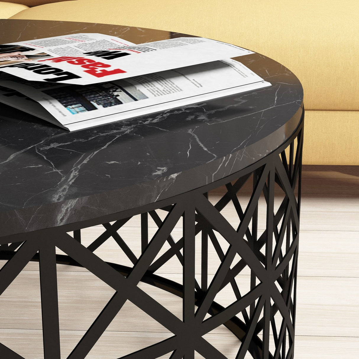 Măsuță de cafea Selin Marble, Diverse culori, 90x90x38 cm - Negru | SKU: 845HCT2863 | Măsuță de cafea Selin Marble, 90x90x38 cm, varianta Negru, produs pentru amenajarea locuinței, disponibil online în România la CasaMob