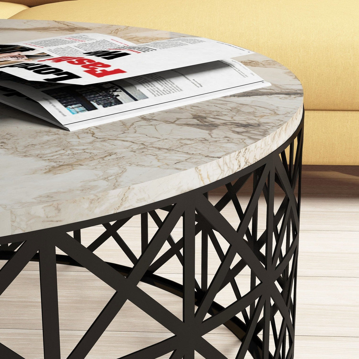 Măsuță de cafea Selin Marble, Diverse culori, 90x90x38 cm - Alb | SKU: 845HCT2864 | Măsuță de cafea Selin Marble, 90x90x38 cm, varianta Alb, produs pentru amenajarea locuinței, disponibil online în România la CasaMob