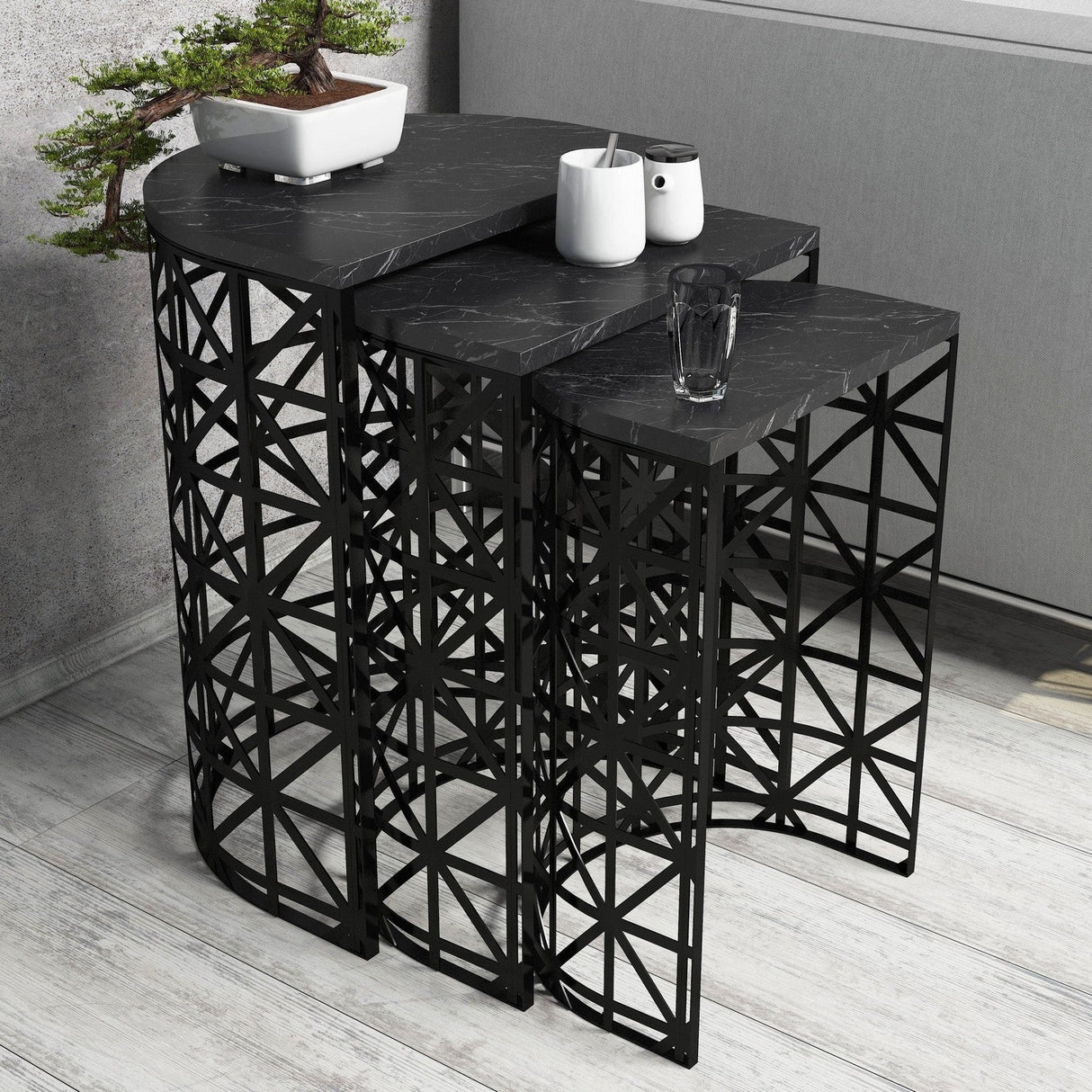 Măsuță de cafea Stil Marble, Diverse culori, Diverse configurații, Diverse dimensiuni - Negru - 46x33x62 cm - 3 bucăți | SKU: 845HCT2865 | Măsuță de cafea Stil Marble, varianta Negru - 46x33x62 cm - 3 bucăți, produs pentru amenajarea locuinței, disponibil online în România la CasaMob