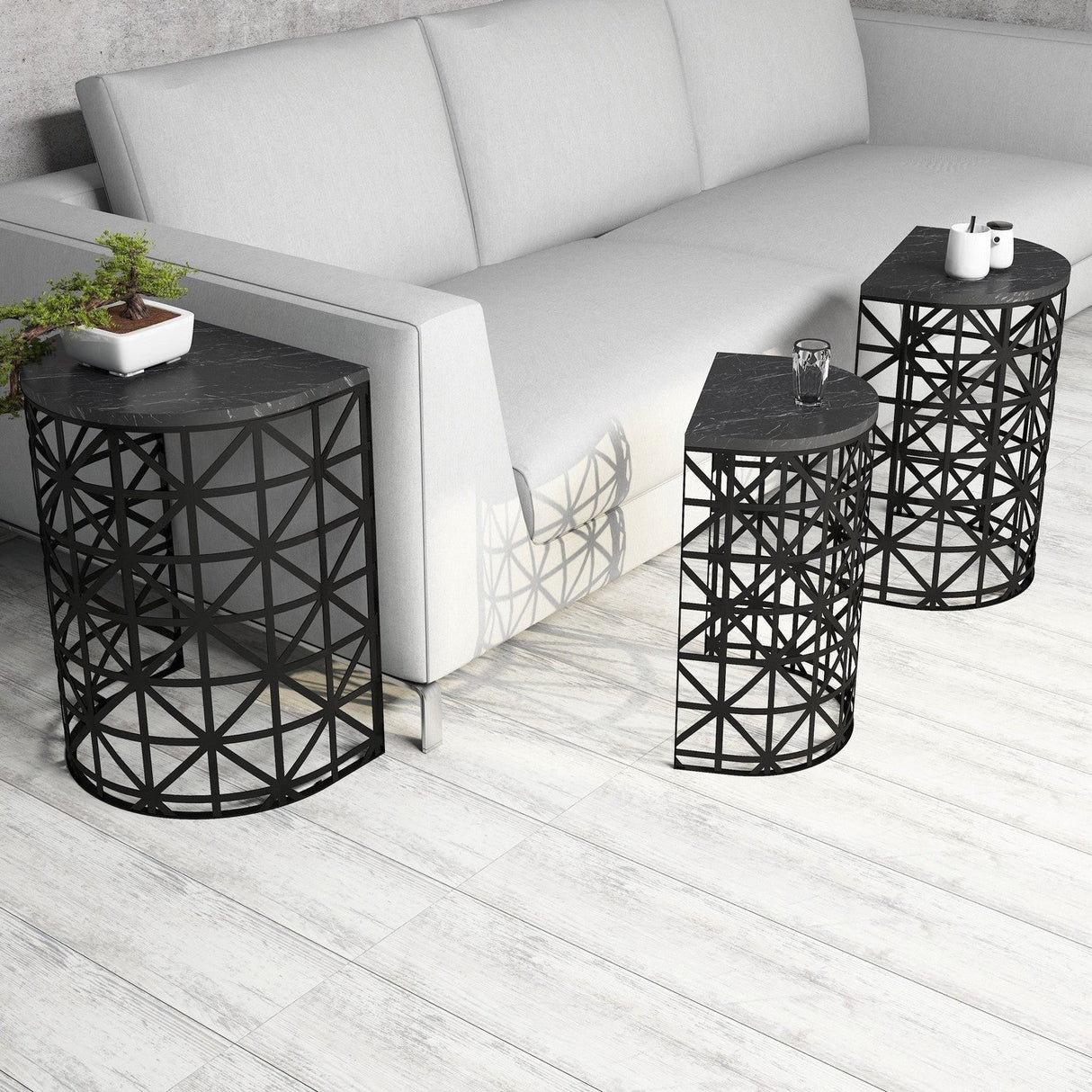 Măsuță de cafea Stil Marble, Diverse culori, Diverse configurații, Diverse dimensiuni - Negru - 46x33x62 cm - 3 bucăți | SKU: 845HCT2865 | Măsuță de cafea Stil Marble, varianta Negru - 46x33x62 cm - 3 bucăți, produs pentru amenajarea locuinței, disponibil online în România la CasaMob