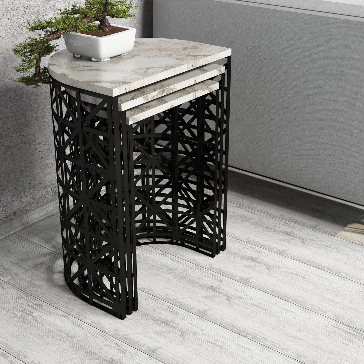 Măsuță de cafea Stil Marble, Diverse culori, Diverse configurații, Diverse dimensiuni - Alb - 46x33x62 cm - 3 bucăți | SKU: 845HCT2866 | Măsuță de cafea Stil Marble, varianta Alb - 46x33x62 cm - 3 bucăți, produs pentru amenajarea locuinței, disponibil online în România la CasaMob