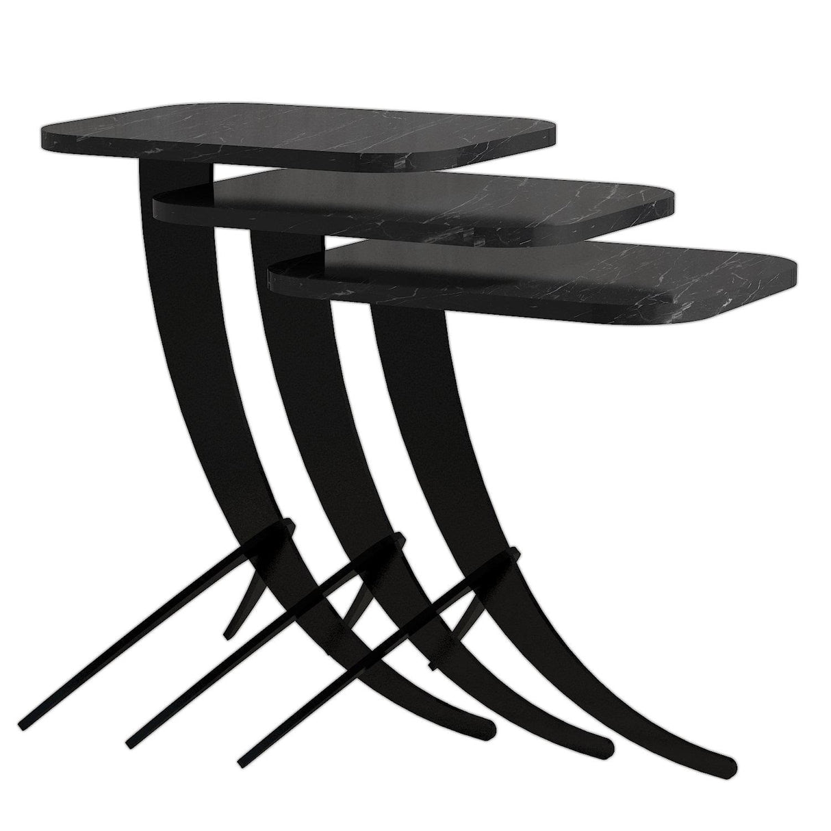 Set 3 măsuțe de cafea Pion Marble, Diverse culori, 35x60x45 cm - Negru | SKU: 845HCT2875 | Set 3 măsuțe de cafea Pion Marble, 35x60x45 cm, varianta Negru, produs pentru amenajarea locuinței, disponibil online în România la CasaMob