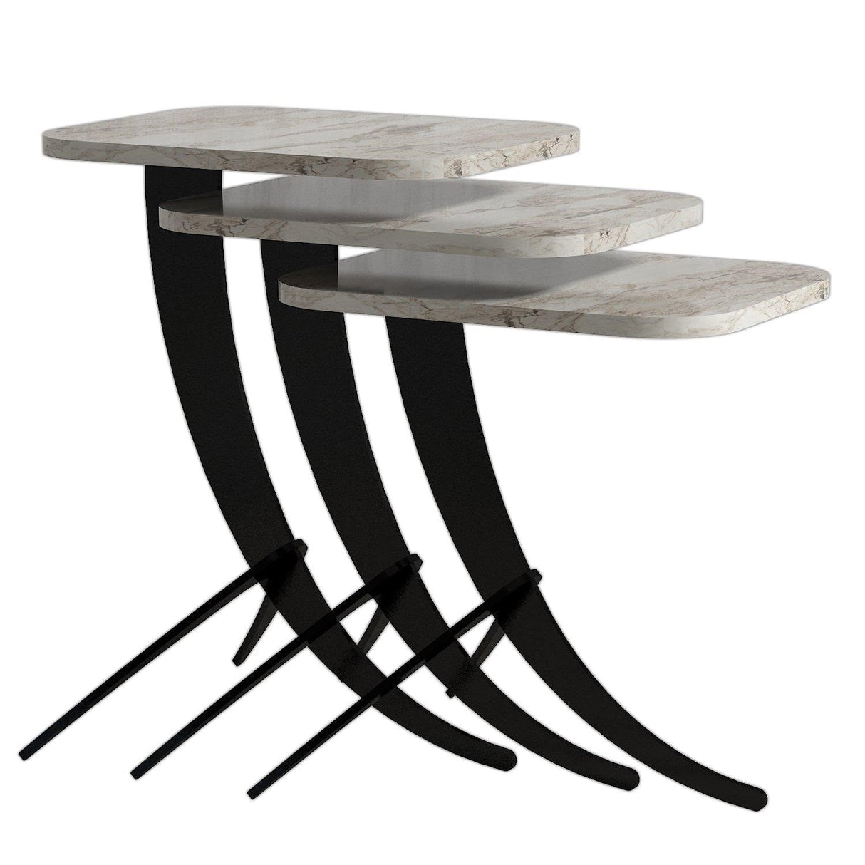 Set 3 măsuțe de cafea Pion Marble, Diverse culori, 35x60x45 cm - Alb - Negru | SKU: 845HCT2876 | Set 3 măsuțe de cafea Pion Marble, 35x60x45 cm, varianta Alb - Negru, produs pentru amenajarea locuinței, disponibil online în România la CasaMob