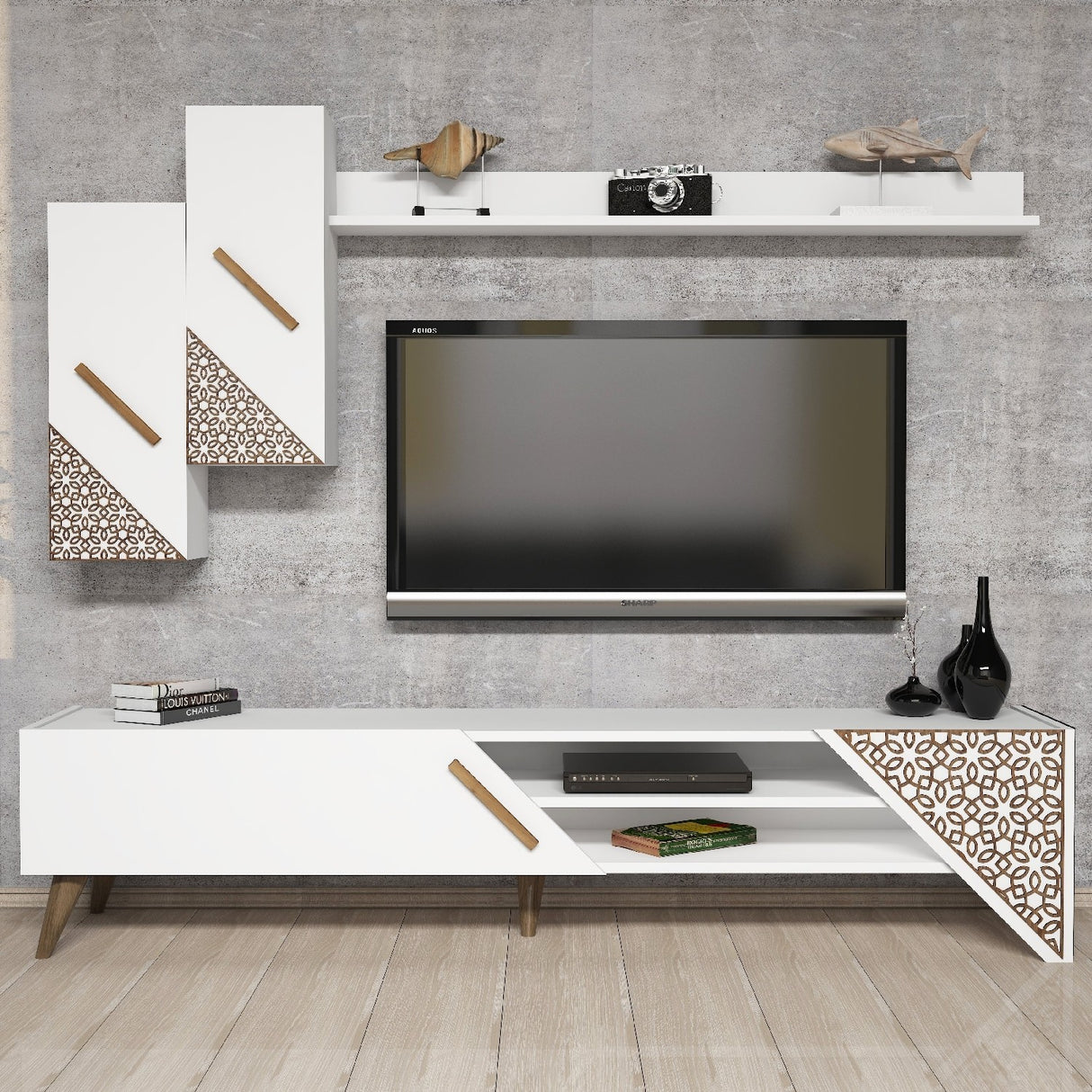 Comodă TV Beril, Diverse culori, 180x37x40 cm - Alb | SKU: 845HCT3001 | Comodă TV Beril, 180x37x40 cm, varianta Alb, produs pentru amenajarea locuinței, disponibil online în România la CasaMob