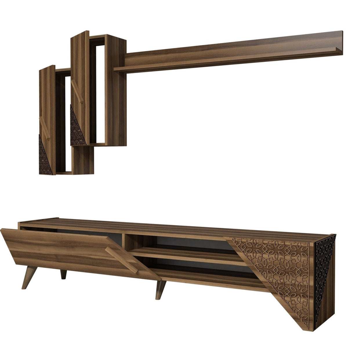 Comodă TV Beril, Diverse culori, 180x37x40 cm - Nuc | SKU: 845HCT3002 | Comodă TV Beril, 180x37x40 cm, varianta Nuc, produs pentru amenajarea locuinței, disponibil online în România la CasaMob