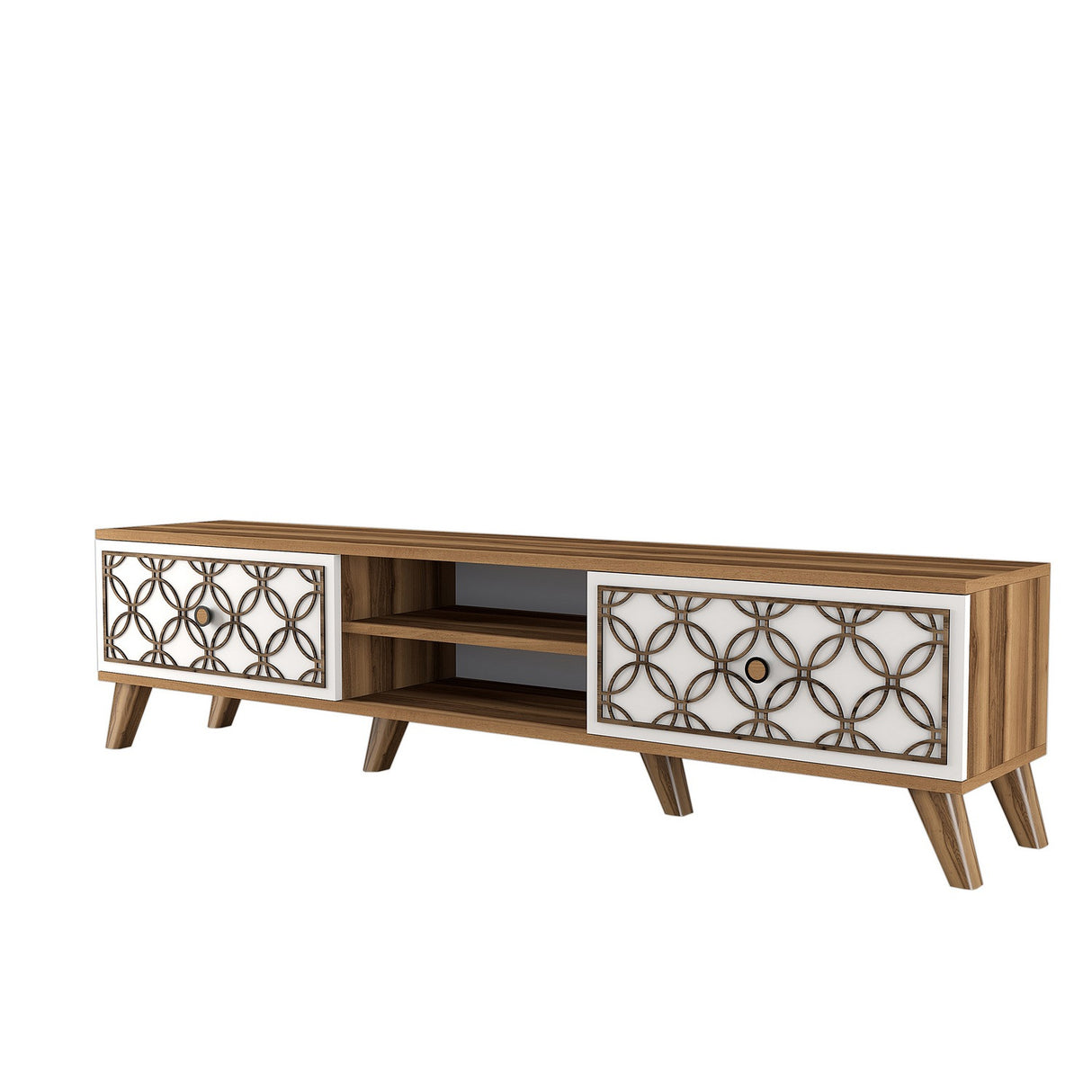 Comodă TV Class, Diverse culori, Diverse dimensiuni - Nuc - Alb - 180x35x44 cm | SKU: 845HCT3005 | Comodă TV Class, varianta Nuc - Alb - 180x35x44 cm, produs pentru amenajarea locuinței, disponibil online în România la CasaMob