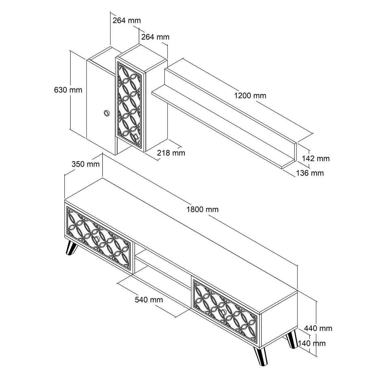 Comodă TV Class S, Diverse culori, 180x35x44 cm - Nuc - Alb | SKU: 845HCT3011 | Comodă TV Class S, 180x35x44 cm, varianta Nuc - Alb, produs pentru amenajarea locuinței, disponibil online în România la CasaMob