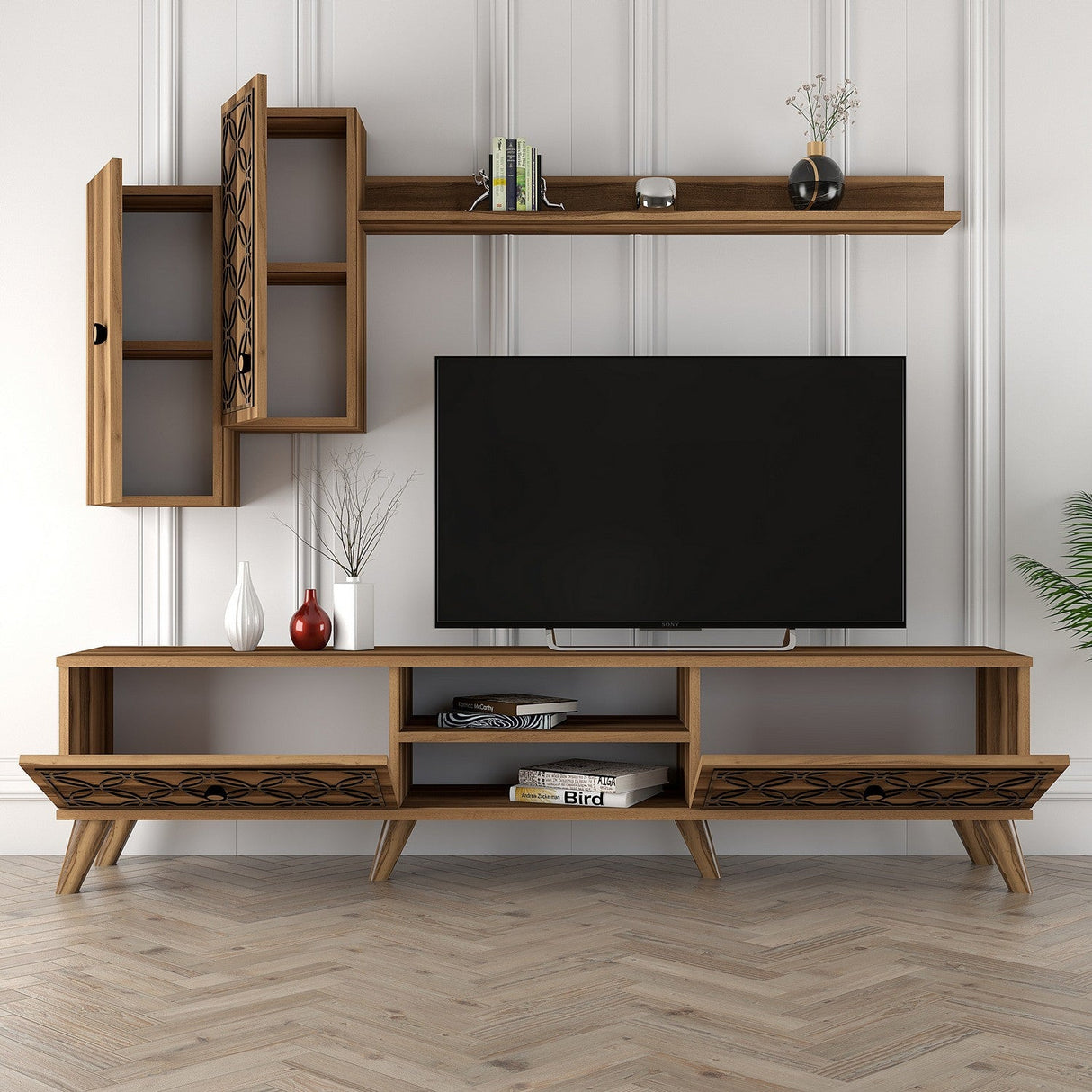 Comodă TV Class S, Diverse culori, 180x35x44 cm - Nuc | SKU: 845HCT3012 | Comodă TV Class S, 180x35x44 cm, varianta Nuc, produs pentru amenajarea locuinței, disponibil online în România la CasaMob
