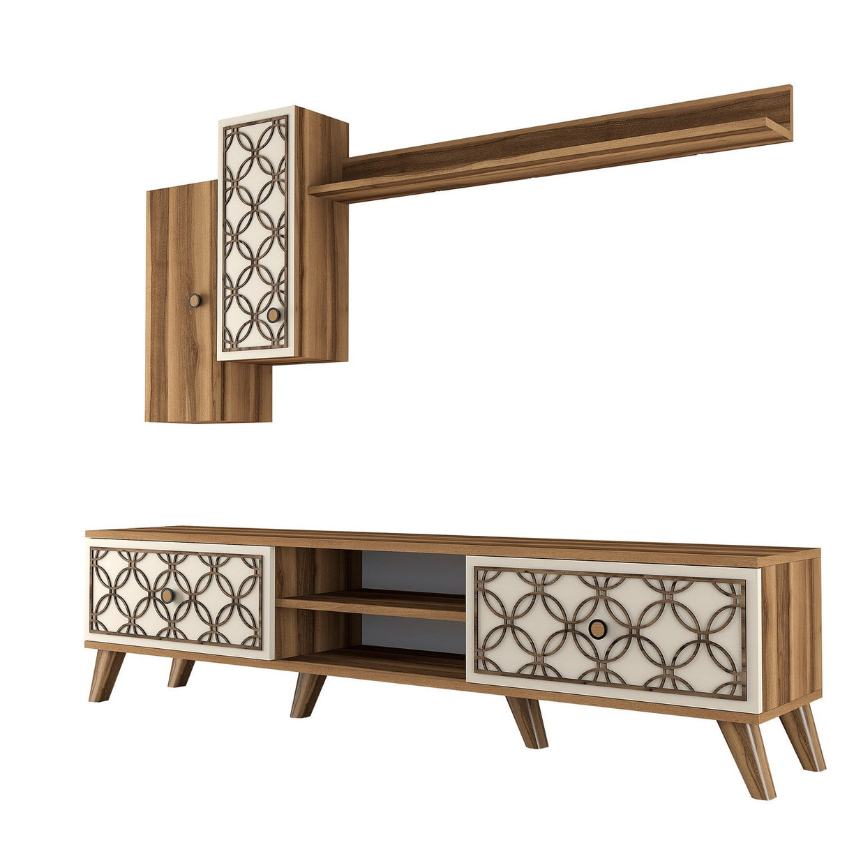Comodă TV Class S, Diverse culori, 180x35x44 cm - Nuc - Crem | SKU: 845HCT3016 | Comodă TV Class S, 180x35x44 cm, varianta Nuc - Crem, produs pentru amenajarea locuinței, disponibil online în România la CasaMob