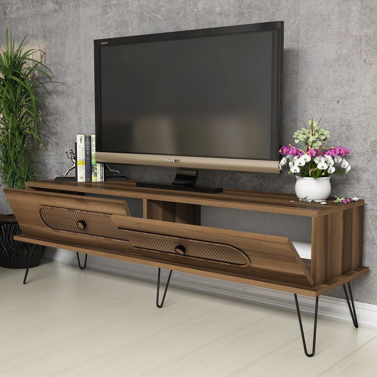 Comodă TV Ekol, Diverse culori, 145x40x45 cm - Nuc | SKU: 845HCT3027 | Comodă TV Ekol, 145x40x45 cm, varianta Nuc, produs pentru amenajarea locuinței, disponibil online în România la CasaMob