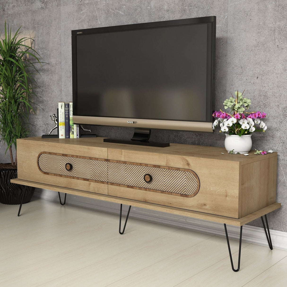 Comodă TV Ekol, Diverse culori, 145x40x45 cm - Stejar | SKU: 845HCT3029 | Comodă TV Ekol, 145x40x45 cm, varianta Stejar, produs pentru amenajarea locuinței, disponibil online în România la CasaMob