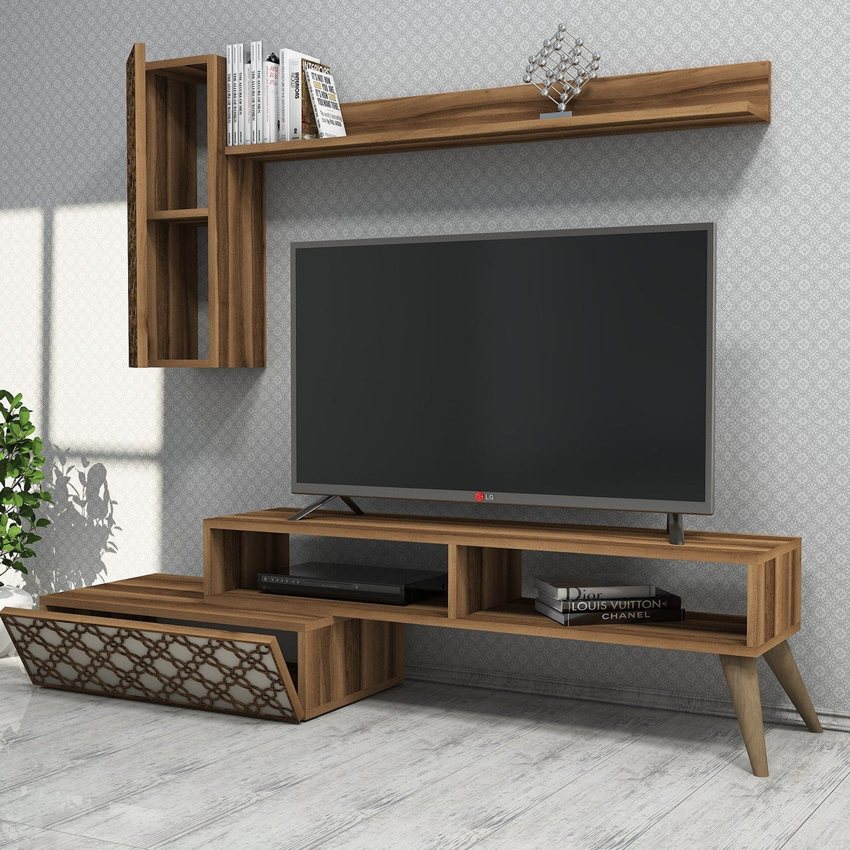 Comodă TV Planet, Diverse culori, 150x37x38 cm - Nuc - Crem | SKU: 845HCT3047 | Comodă TV Planet, 150x37x38 cm, varianta Nuc - Crem, produs pentru amenajarea locuinței, disponibil online în România la CasaMob