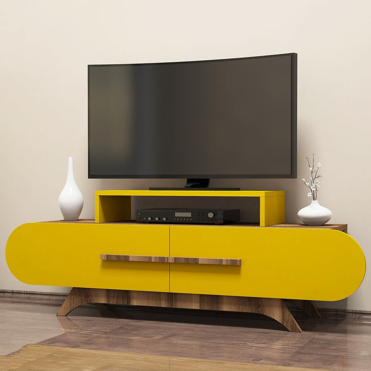 Comodă TV Rose, Diverse culori, 145x37x50 cm - Nuc - Galben | SKU: 845HCT3051 | Comodă TV Rose, 145x37x50 cm, varianta Nuc - Galben, produs pentru amenajarea locuinței, disponibil online în România la CasaMob