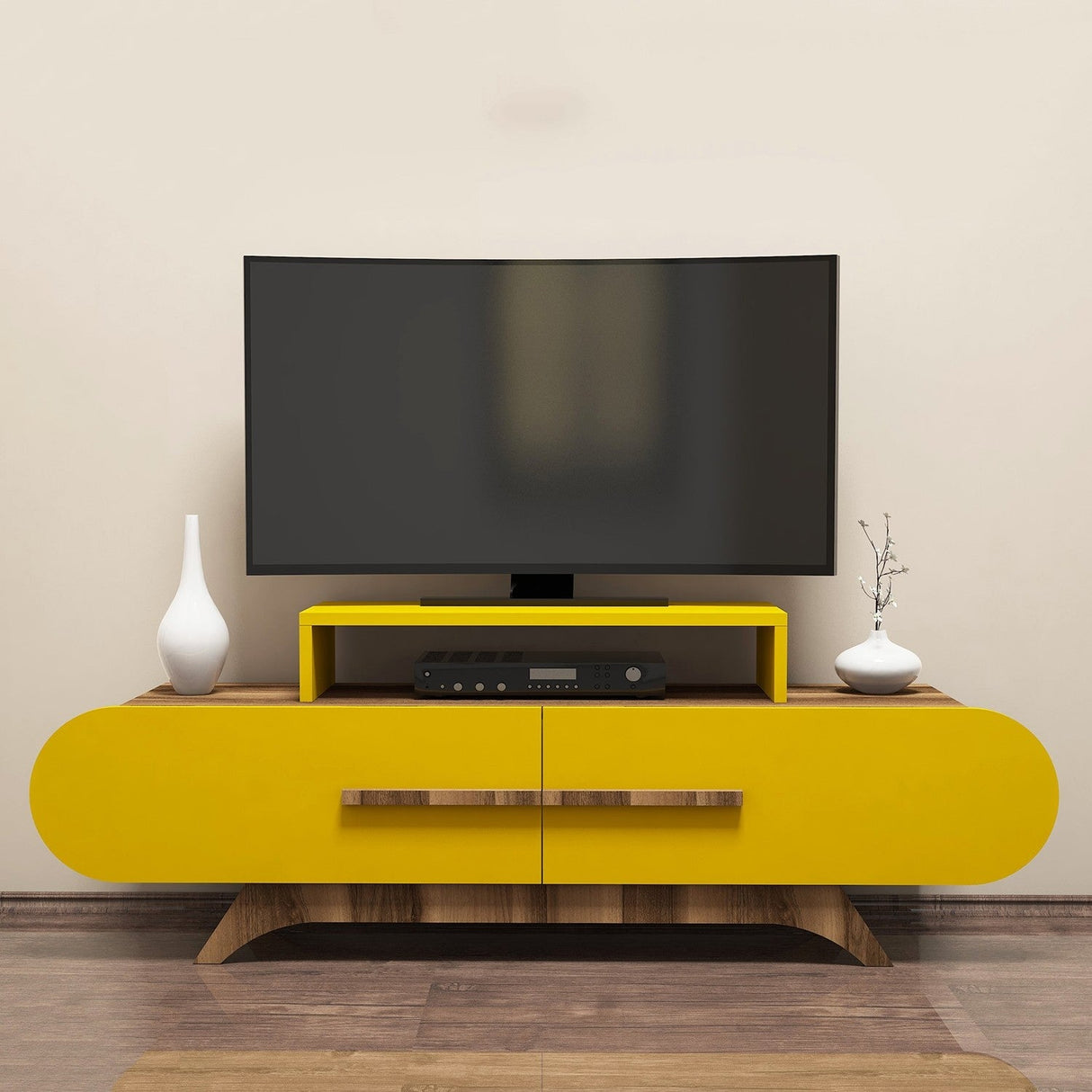 Comodă TV Rose, Diverse culori, 145x37x50 cm - Nuc - Galben | SKU: 845HCT3051 | Comodă TV Rose, 145x37x50 cm, varianta Nuc - Galben, produs pentru amenajarea locuinței, disponibil online în România la CasaMob