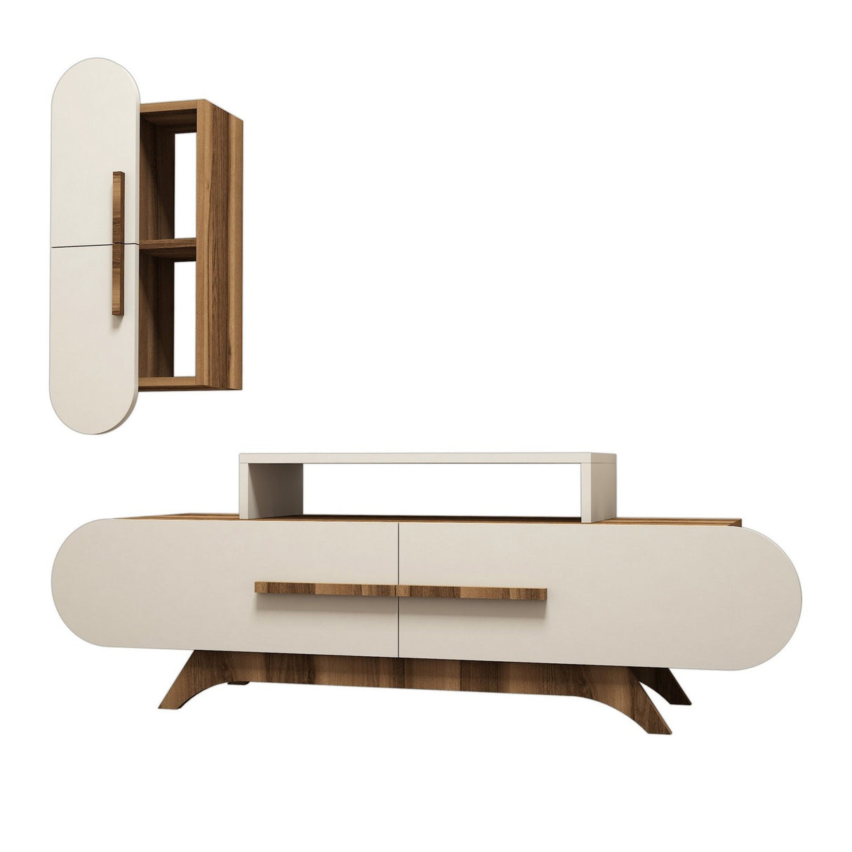 Comodă TV Rose S, Diverse culori, 145x37x50 cm - Nuc - Crem | SKU: 845HCT3054 | Comodă TV Rose S, 145x37x50 cm, varianta Nuc - Crem, produs pentru amenajarea locuinței, disponibil online în România la CasaMob
