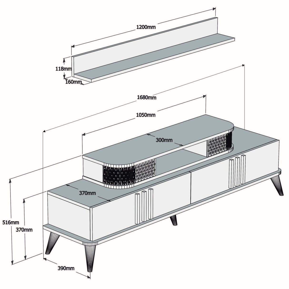 Comodă TV Eylül, Diverse culori, 168x39x52 cm - Nuc | SKU: 845HCT3059 | Comodă TV Eylül, 168x39x52 cm, varianta Nuc, produs pentru amenajarea locuinței, disponibil online în România la CasaMob