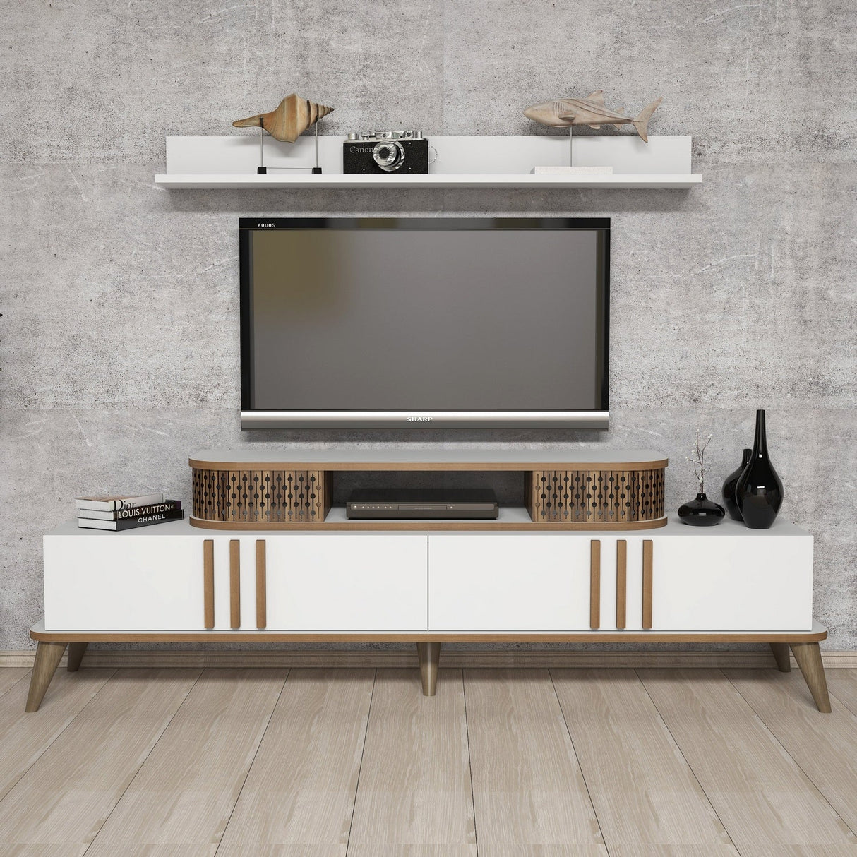 Comodă TV Eylül, Diverse culori, 168x39x52 cm - Alb | SKU: 845HCT3060 | Comodă TV Eylül, 168x39x52 cm, varianta Alb, produs pentru amenajarea locuinței, disponibil online în România la CasaMob