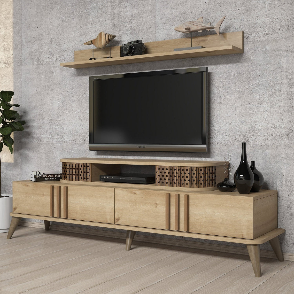 Comodă TV Eylül, Diverse culori, 168x39x52 cm - Stejar | SKU: 845HCT3062 | Comodă TV Eylül, 168x39x52 cm, varianta Stejar, produs pentru amenajarea locuinței, disponibil online în România la CasaMob