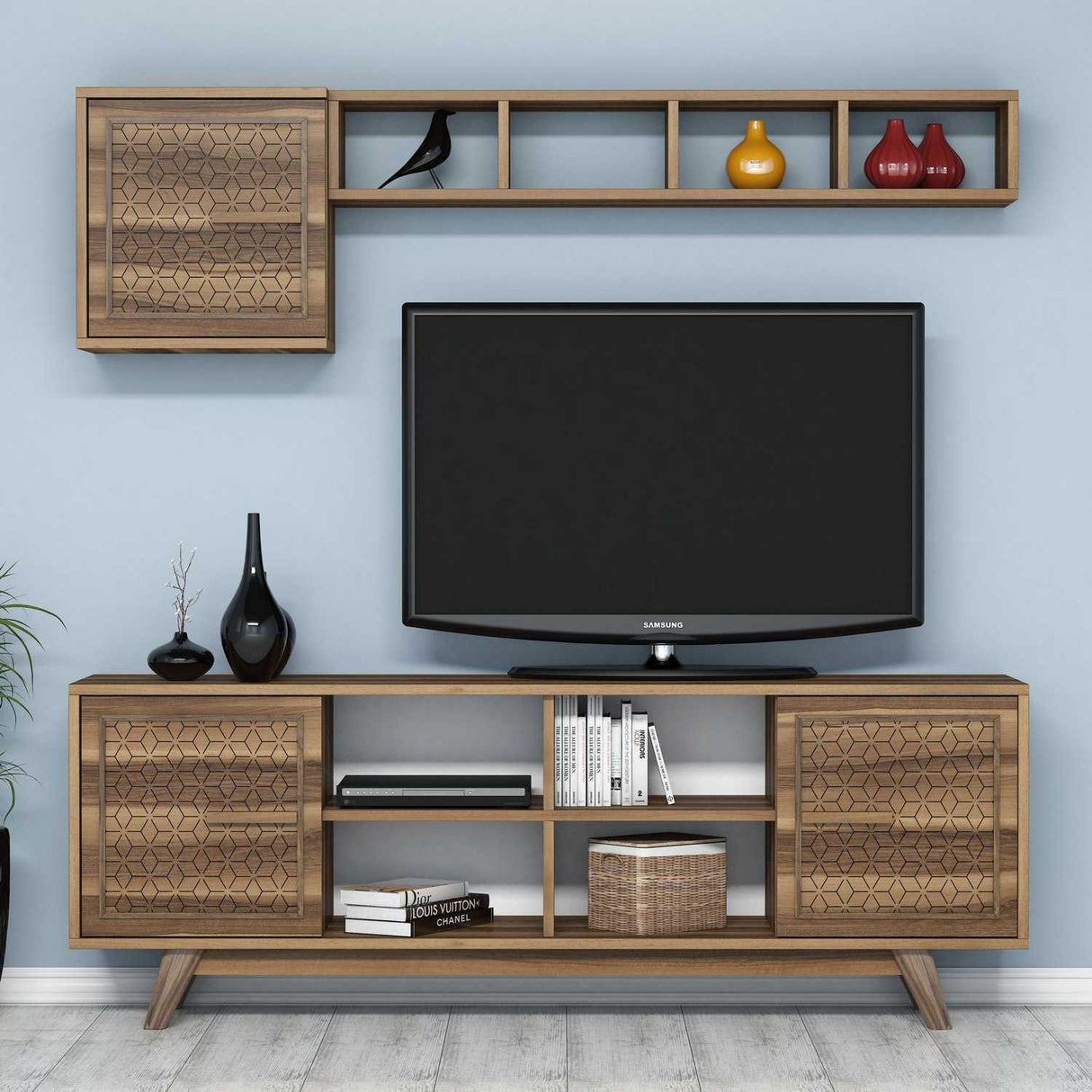 Comodă TV Ayla, Diverse culori, 160x35x56 cm - Nuc | SKU: 845HCT3064 | Comodă TV Ayla, 160x35x56 cm, varianta Nuc, produs pentru amenajarea locuinței, disponibil online în România la CasaMob
