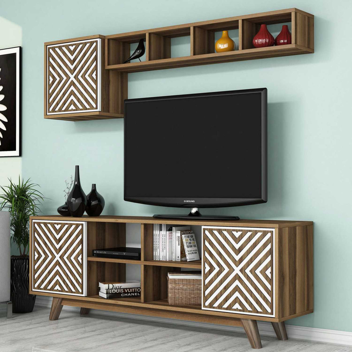 Comodă TV Inci, Diverse culori, 160x35x56 cm - Nuc - Alb | SKU: 845HCT3068 | Comodă TV Inci, 160x35x56 cm, varianta Nuc - Alb, produs pentru amenajarea locuinței, disponibil online în România la CasaMob
