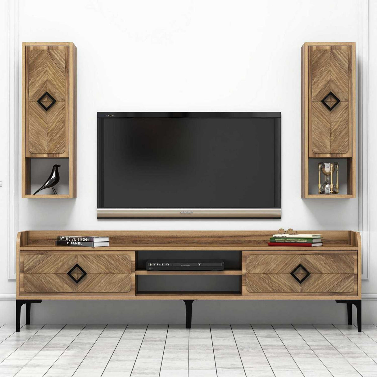 Comodă TV Samba, Diverse culori, 180x35x52 cm - Nuc | SKU: 845HCT3073 | Comodă TV Samba, 180x35x52 cm, varianta Nuc, produs pentru amenajarea locuinței, disponibil online în România la CasaMob