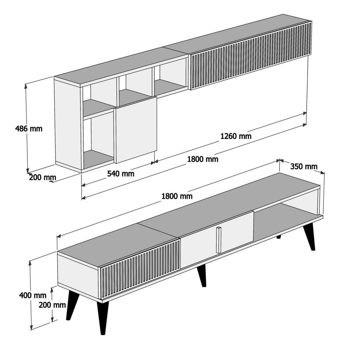 COMODA TV Milan TV Unit, Nuc, 35x40x180 cm - Nuc Negru, SKU 845HCT3079