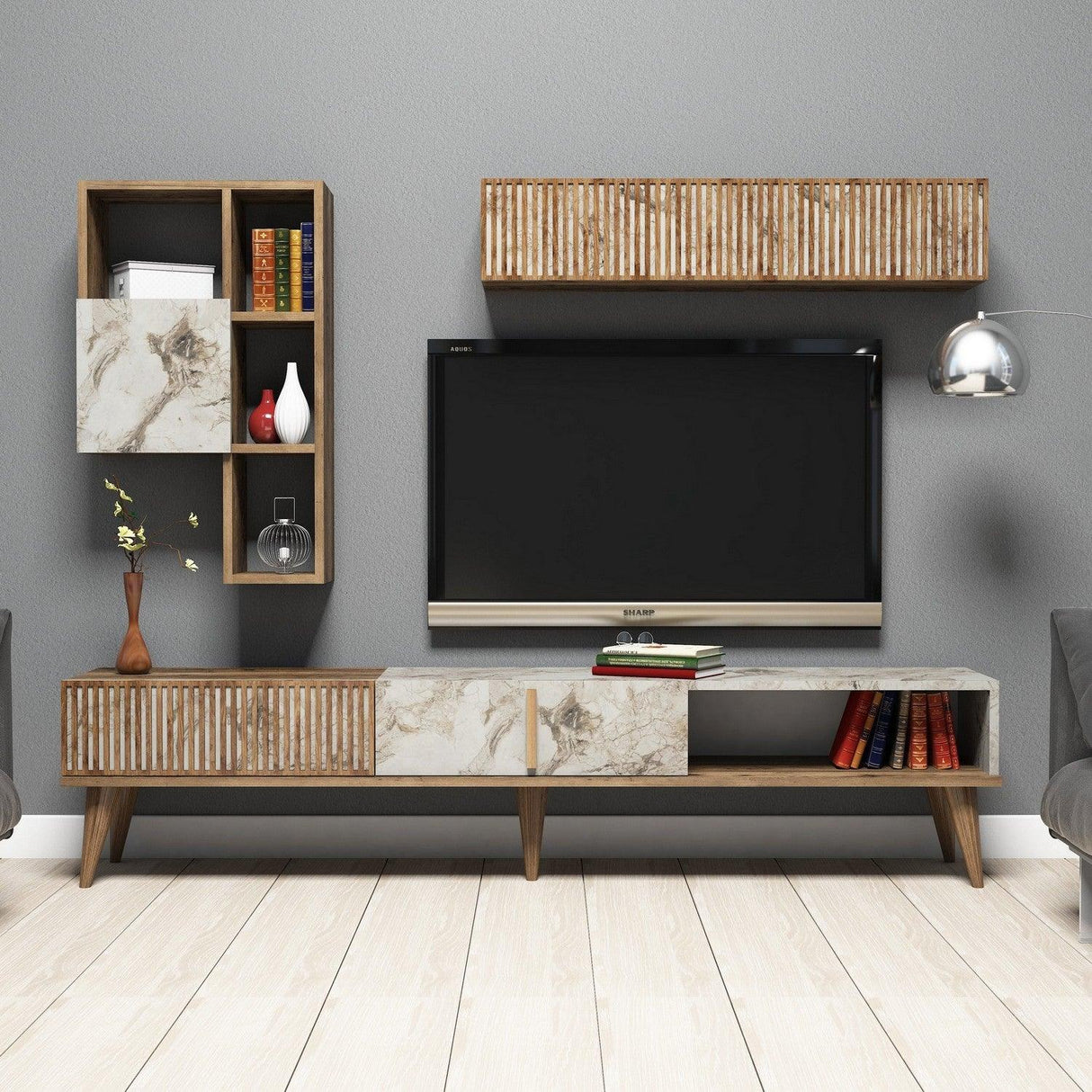 COMODA TV Milan TV Unit, Nuc, 35x40x180 cm - Nuc Alb, SKU 845HCT3079