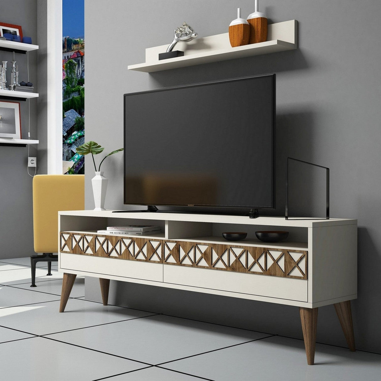 Comodă TV Line, Diverse culori, 150x30x50 cm - Crem | SKU: 845HCT3083 | Comodă TV Line, 150x30x50 cm, varianta Crem, produs pentru amenajarea locuinței, disponibil online în România la CasaMob