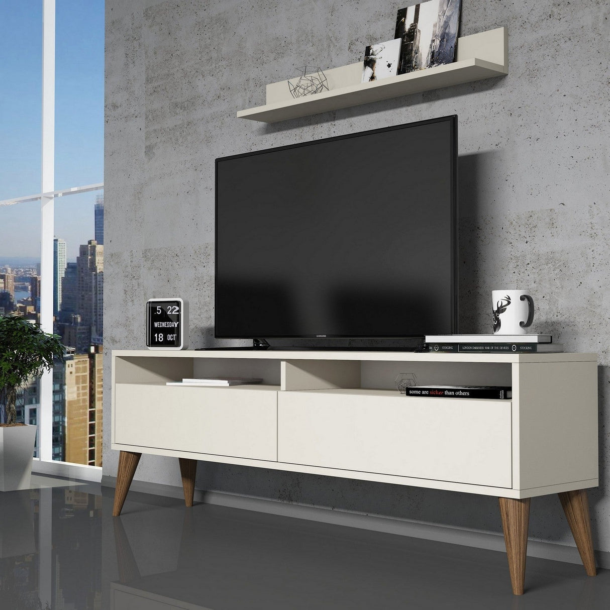 Comodă TV Best, Diverse culori, 150x30x50 cm - Crem | SKU: 845HCT3087 | Comodă TV Best, 150x30x50 cm, varianta Crem, produs pentru amenajarea locuinței, disponibil online în România la CasaMob