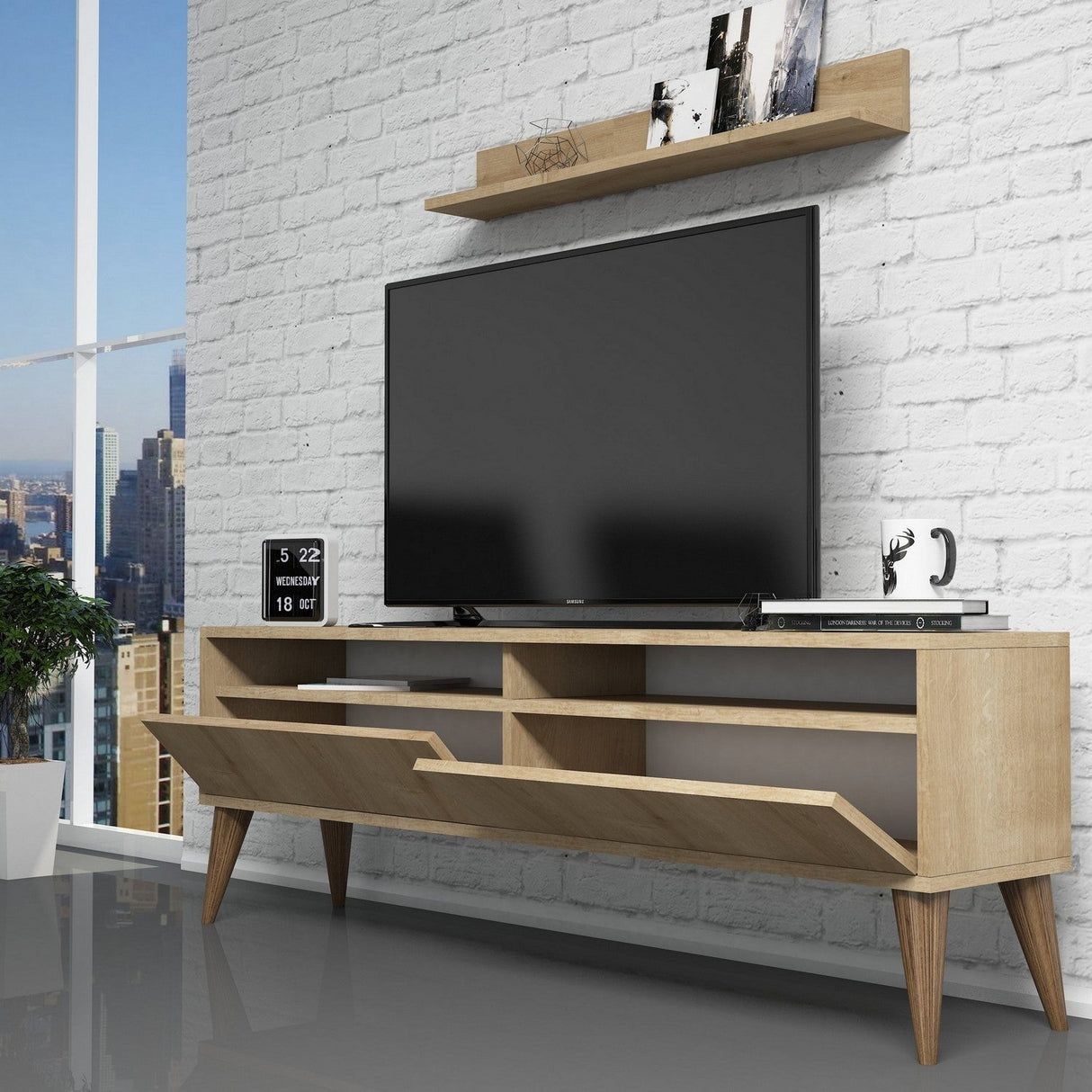 Comodă TV Best, Diverse culori, 150x30x50 cm - Stejar | SKU: 845HCT3088 | Comodă TV Best, 150x30x50 cm, varianta Stejar, produs pentru amenajarea locuinței, disponibil online în România la CasaMob