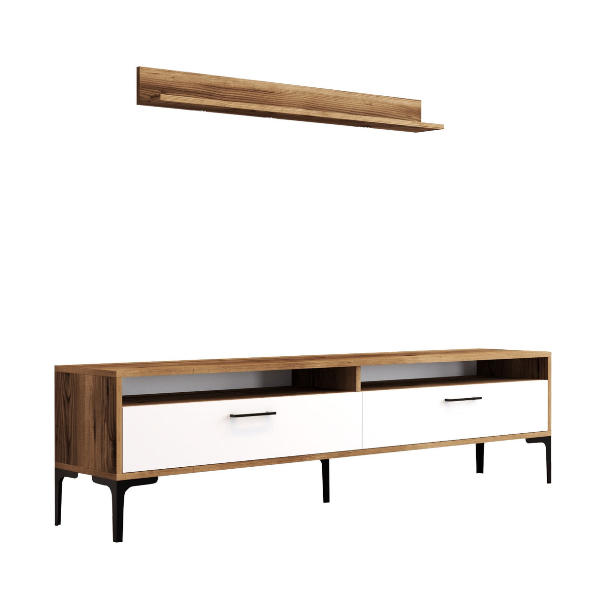 Comodă TV Istanbul, Diverse culori, 180x35x47 cm - Nuc - Alb | SKU: 845HCT3096 | Comodă TV Istanbul, 180x35x47 cm, varianta Nuc - Alb, produs pentru amenajarea locuinței, disponibil online în România la CasaMob
