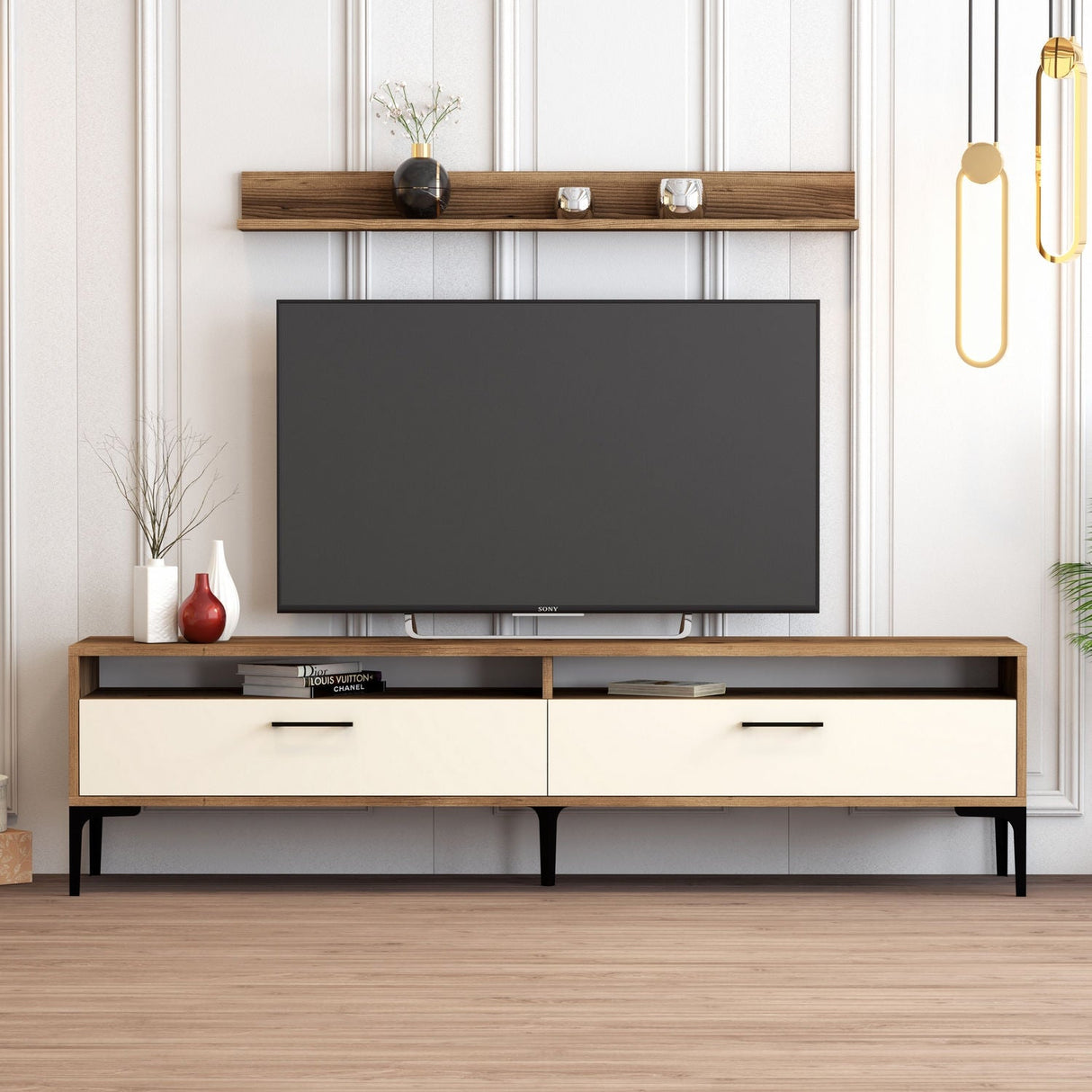 Comodă TV Istanbul, Diverse culori, 180x35x47 cm - Nuc - Crem | SKU: 845HCT3099 | Comodă TV Istanbul, 180x35x47 cm, varianta Nuc - Crem, produs pentru amenajarea locuinței, disponibil online în România la CasaMob