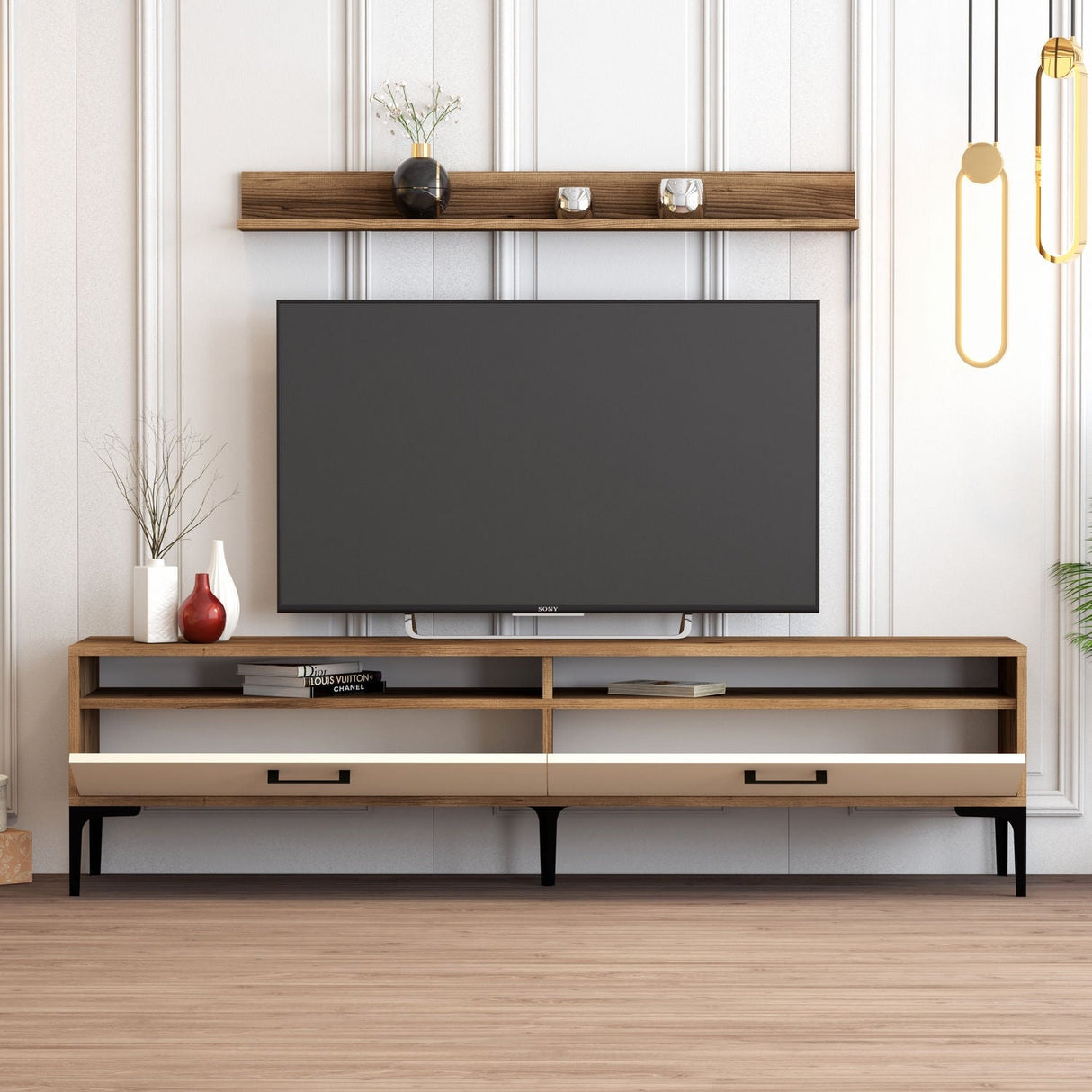 Comodă TV Istanbul, Diverse culori, 180x35x47 cm - Nuc - Crem | SKU: 845HCT3099 | Comodă TV Istanbul, 180x35x47 cm, varianta Nuc - Crem, produs pentru amenajarea locuinței, disponibil online în România la CasaMob