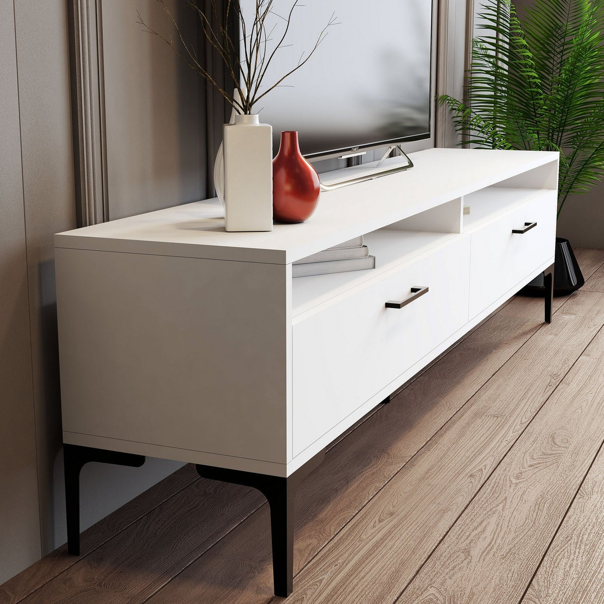 Comodă TV Istanbul, Diverse culori, 180x35x47 cm - Alb | SKU: 845HCT3102 | Comodă TV Istanbul, 180x35x47 cm, varianta Alb, produs pentru amenajarea locuinței, disponibil online în România la CasaMob