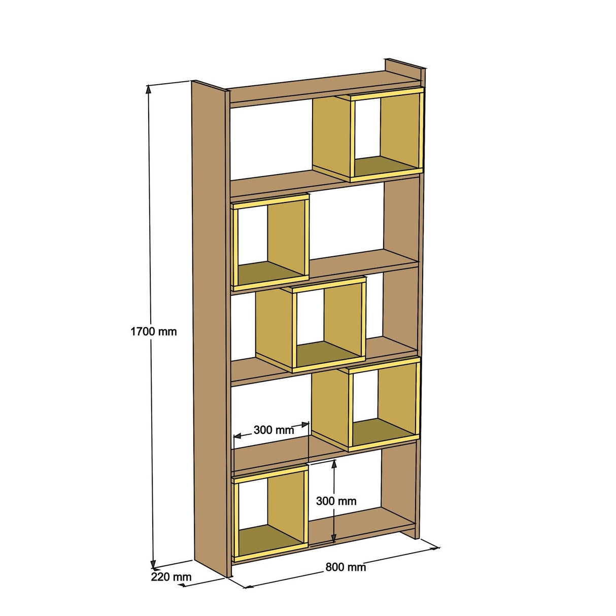 Bibliotecă Box, Diverse culori, 80x22x170 cm - Nuc - Galben | SKU: 845HCT3604 | Bibliotecă Box, 80x22x170 cm, varianta Nuc - Galben, produs pentru amenajarea locuinței, disponibil online în România la CasaMob