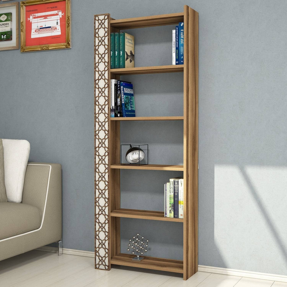 Bibliotecă City, Diverse culori, 65x24x170 cm - Nuc - Crem | SKU: 845HCT3609 | Bibliotecă City, 65x24x170 cm, varianta Nuc - Crem, produs pentru amenajarea locuinței, disponibil online în România la CasaMob
