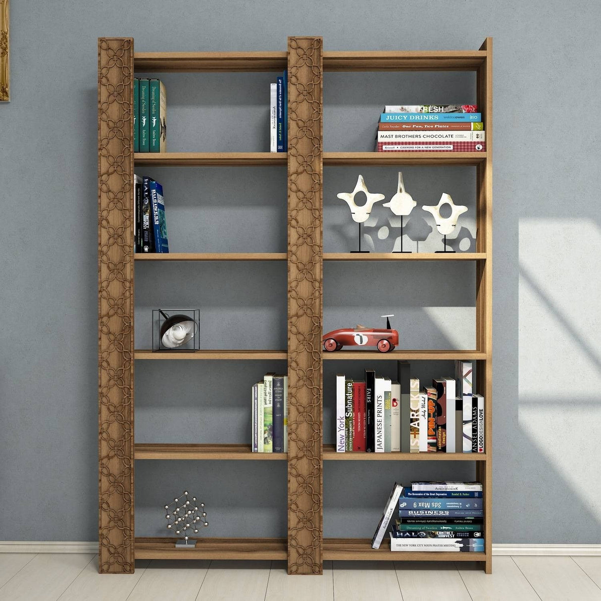 Bibliotecă City 2, Diverse culori, 125x24x170 cm - Nuc | SKU: 845HCT3613 | Bibliotecă City 2, 125x24x170 cm, varianta Nuc, produs pentru amenajarea locuinței, disponibil online în România la CasaMob